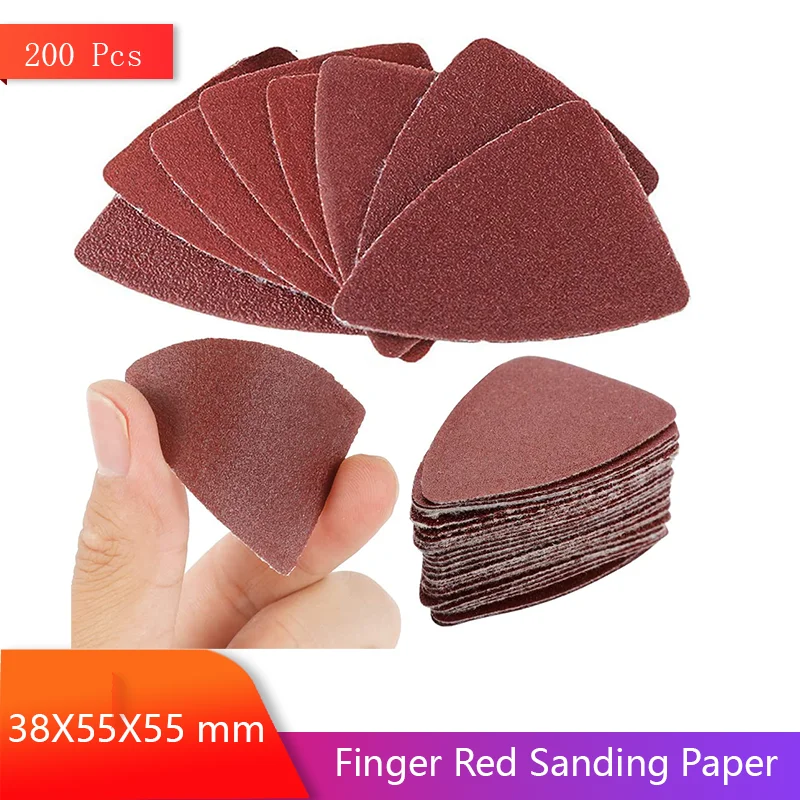 

38x55 mm Finger Red Sanding Paper 200 Pcs Hook and Loop Assorted 60/80/120/180/240/320/400 Grits for Wood Plaster Other Surfaces