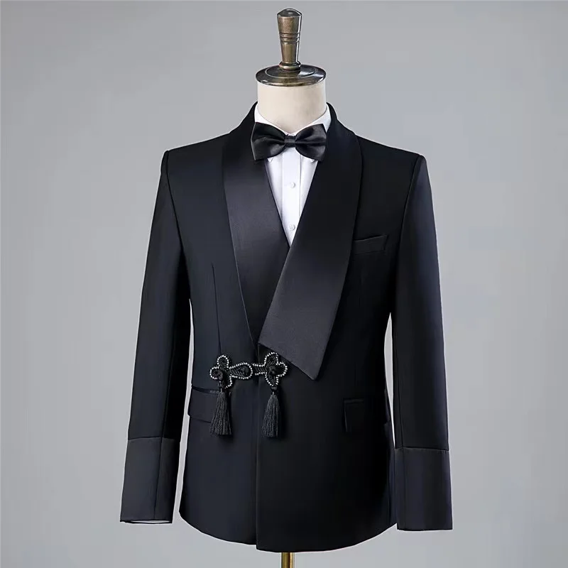 Trajes de graduación negros de rana Retro personalizados para hombres, esmoquin de moda para fiesta de novio Formal de boda, trajes de baile para