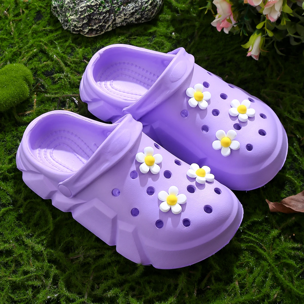 Girls Non-slip Clogs, Breathable Lightweight Cute Flower Clogs for Indoor and Outdoor Shower, Beach and Pool 3057