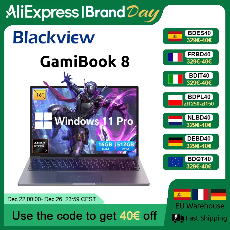 Vue noire ‎ GamiBook 8 AMD R7 7735HS 16 "5000 MAH ordinateur portable 16GB LPDDR5 RAM 512GB ROM Windows 11Pro BT5.2 Wifi 6 clavier rétro-éclairé