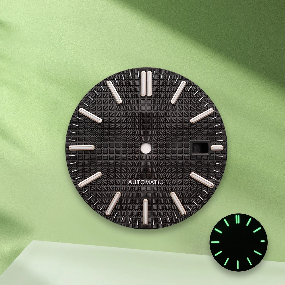 31.8mm 3D S Logo rovere NH35 quadrante verde quadrante luminoso senza lancette adatto per movimento NH35/NH36 AP accessori per la modifica dell'orologio