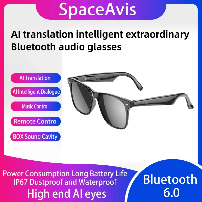 

Premium Bluetooth 6.0 AI Translation Smart Glasses | Waterproof, Long Battery Life, HD BOX Audio, Blue Light Filtering
