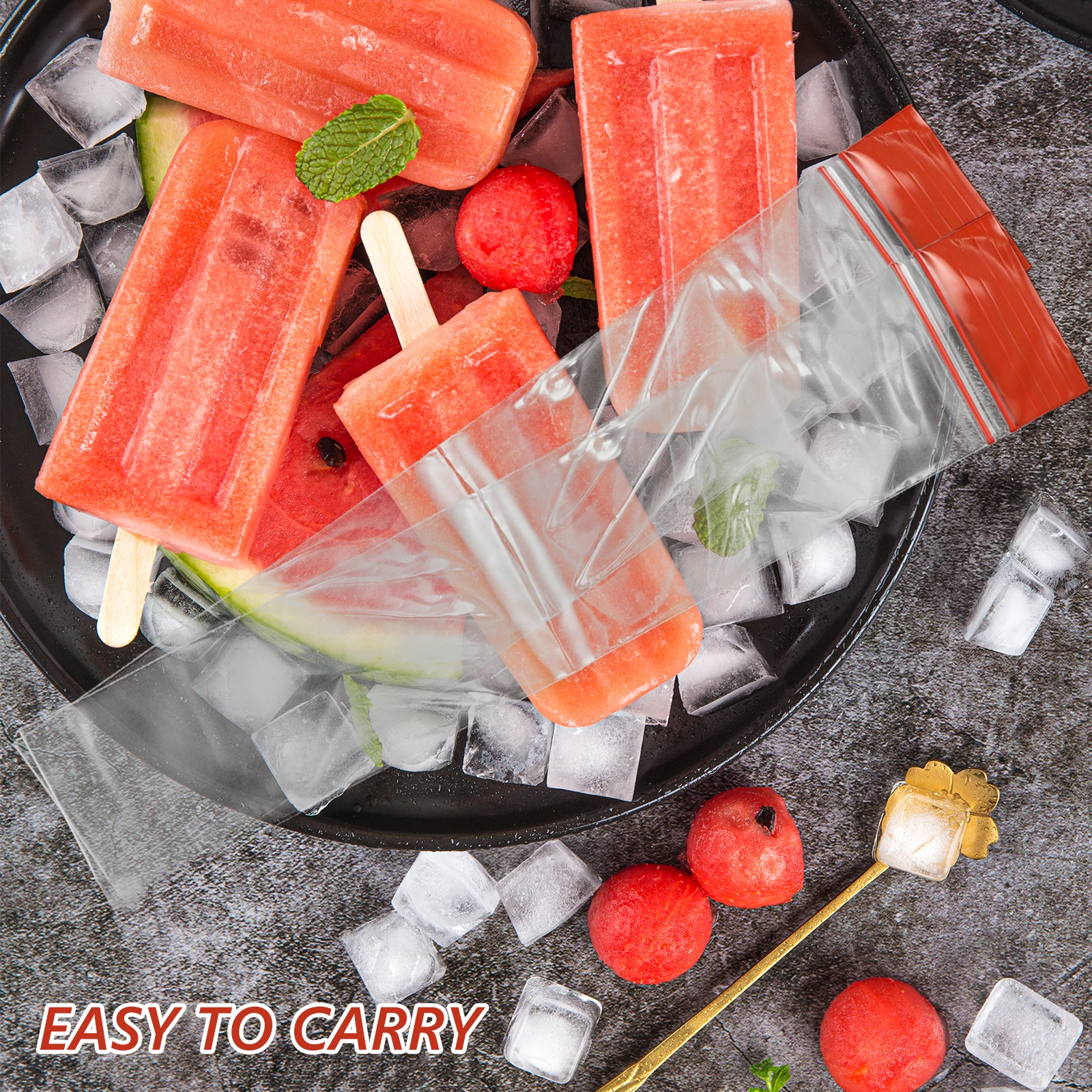 

100pcs Ice Cream Popsicle Bags Candy Freezer Tubes Dual-Seal LeakProof Plastic Snack Kitchen Bar Tools Portable Ice Pop