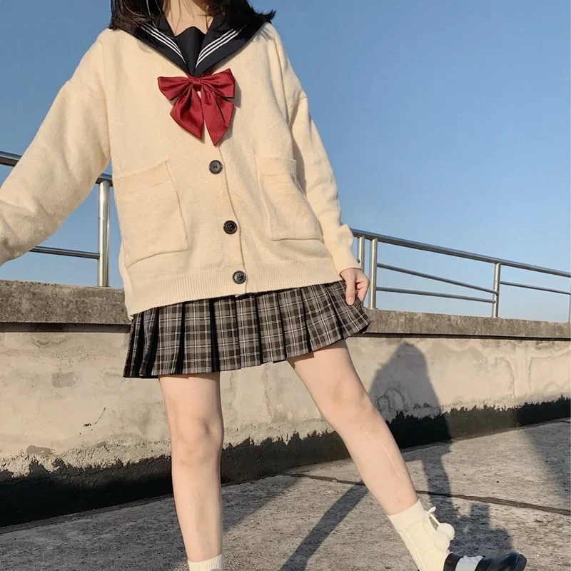 Japanese Korean Fashion Sailor School Girl Uniform Cardigan Cosplay Suit Sweater Anime Student Costume College Youth Purity