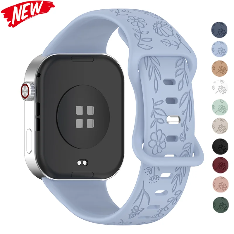 New Silicone Sport Strap For Xiaomi Band10/9/8 Pro 3D Carved Flowers WristBand For Redmi Watch 6 5 4 Replacement Bracelet Correa