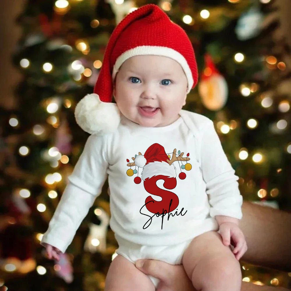 Personalized Letter with Name Baby Bodysuit Infant Christmas Party Infant Outfits Newborn Jumpsuit Toddler Xmas Clothes Gifts