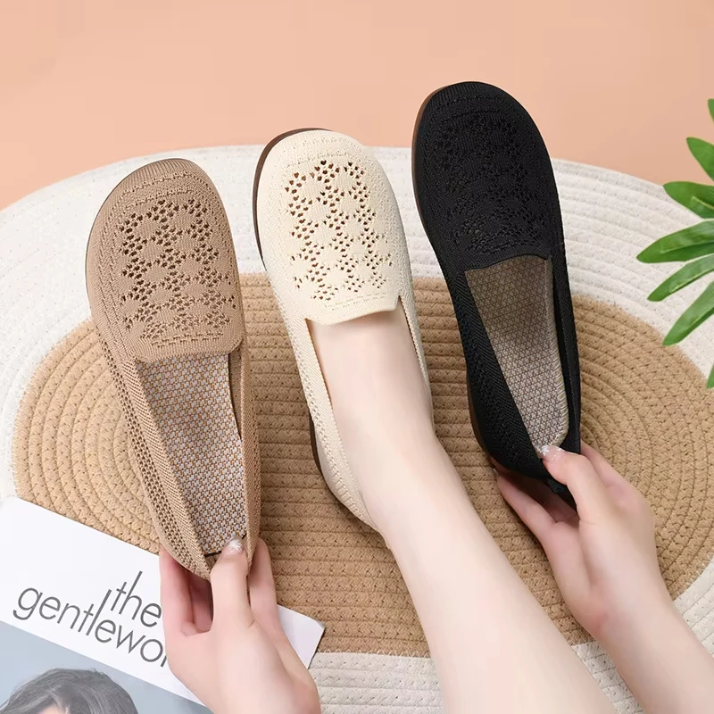 

Women'S Summer New Mesh Sole Soft Mouth Lazy Casual Shoes Breathable Mesh Fabric Mom Soft Sole Shoes Flat Bottom