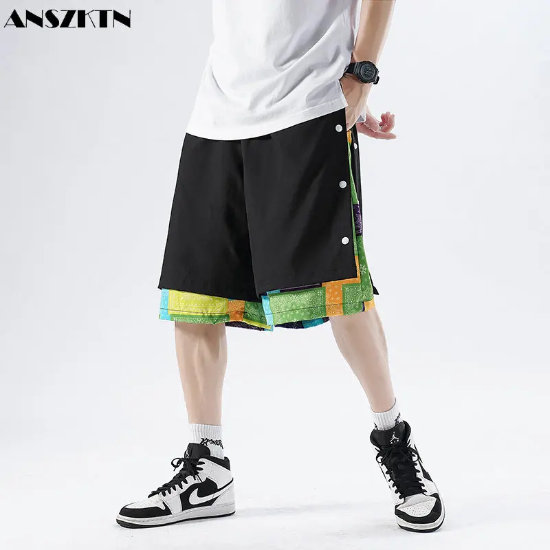 ANSZKTN Men's basketball summer thin style casual sports trend high street plus fat plus size over the knee five cent shorts