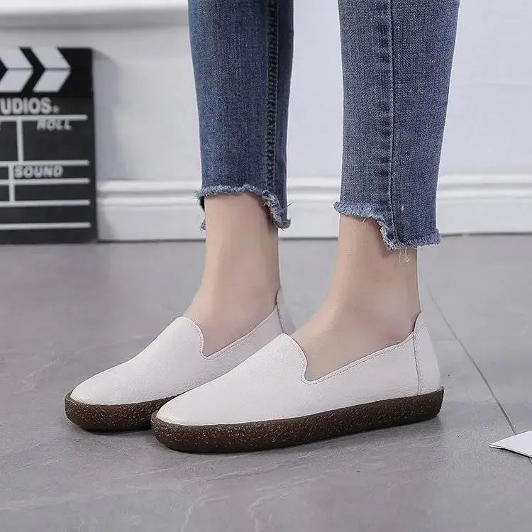 Autumn Flats Women Shoes Loafers Genuine Leather Women Flats Slip On Women\'s Loafers Female Moccasins Shoes Plus Size