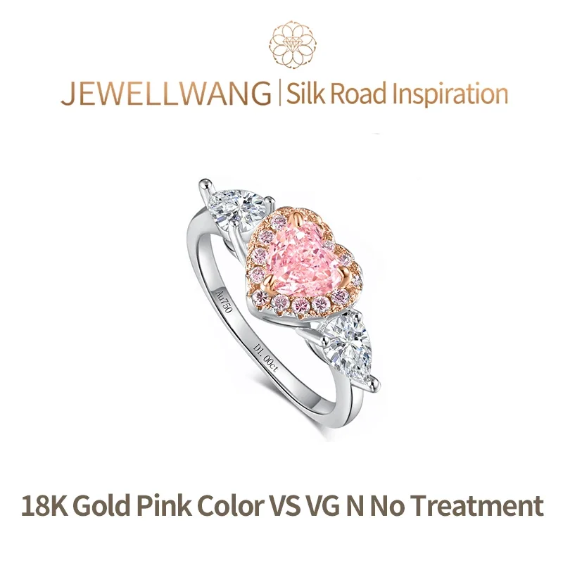 Silk Road Inspiration 18K Gold Lab Grown Heart-Shaped Pink Diamond Rings for Women 0.5-1.0ct VS Engagement Wedding Color Diamond