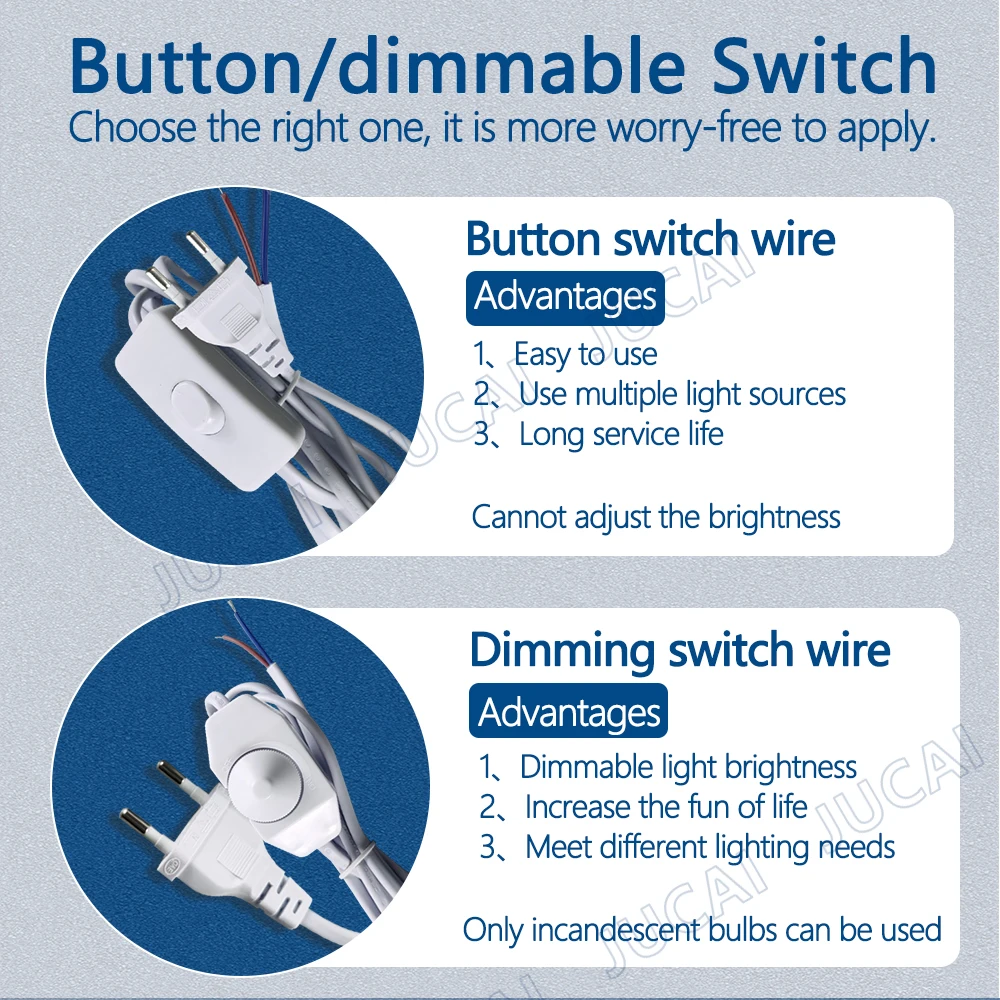 AC Power Cord 1.8m On-Off Switch Plug Wire Two-Pin EU Plug Cable Extension Cords Power Cord Dimmer European Standard Plug