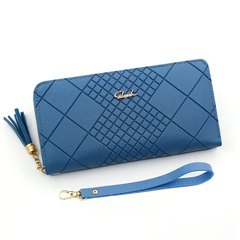 Women's Long Wallet With Wristlet Phone Pocket Tassel Zipper Closure Crossbody Clutch Purse