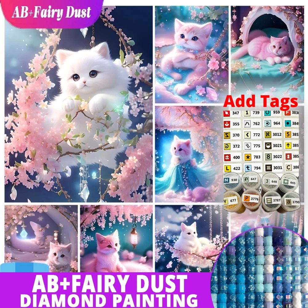 

With Symbol Sticker AB Fairy Dust DIY 5D Diamond Painting Cat Animal Full Embroidery Fantasy Love Wreath Mosaic Home Wall Decor