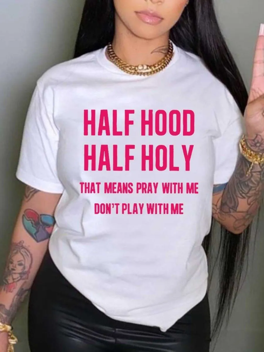 LW COTTON Half Holy Letter Print T-shirt Graphic Printed T Shirt Women Short Sleeve Tshirt summer Woman Tee y2k Clothes