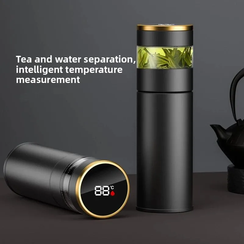 316 stainless steel intelligent temperature-displaying tea water separation insulated cup, double-layer vacuum water cup