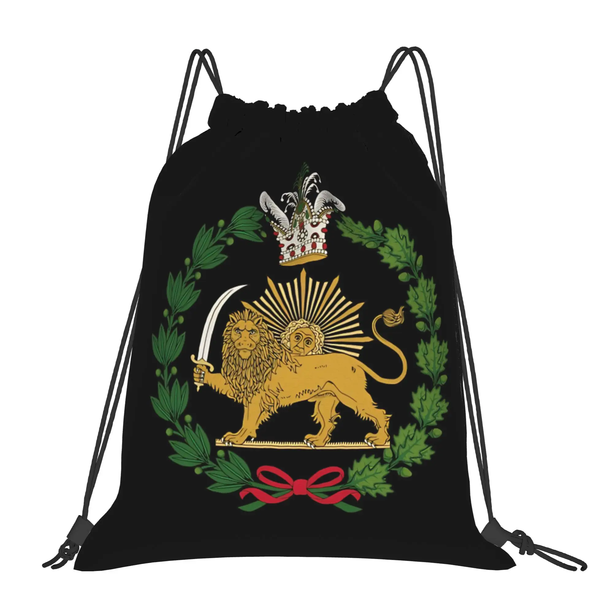 

Shir o Khorshid Iran Emblem Persian Lion and Sun Drawstring Backpack Sports Gym Bag Water Resistant String Sackpack Exercise
