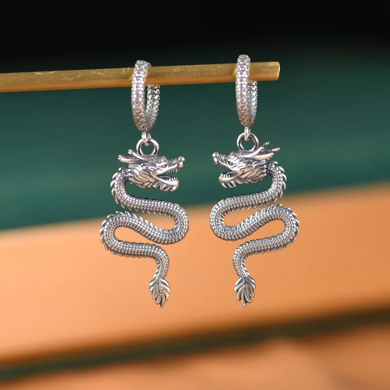 

1Piece China Totem Animal Dragon Jewelry Sets Women 925 Sterling Silver Dragons Hoop Earrings Men Creative Rings Animals Brincos
