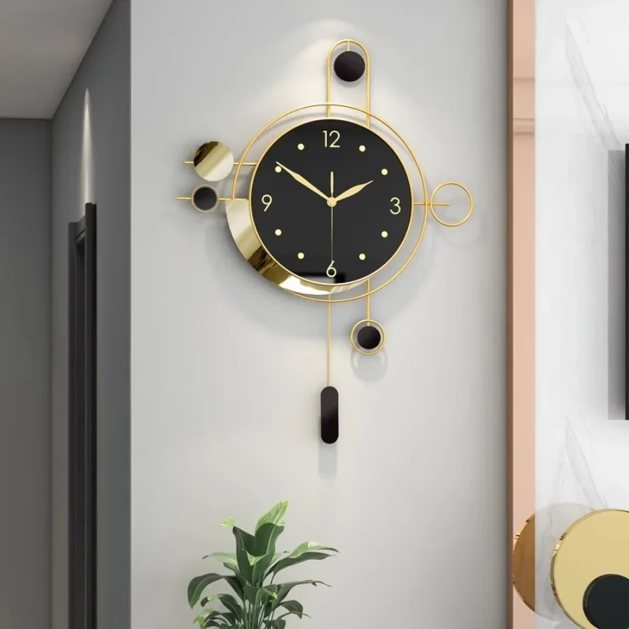 

Art Deco Wall Clock Living Room Gold Pendulum Luxury Wall Clock Black Modern Design Silent Nordic Unique Reloj Pared Home Decor