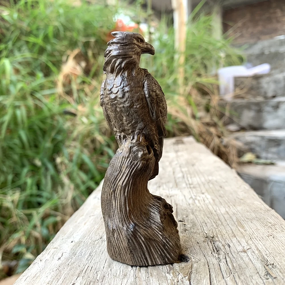 3.85 Inch Hand-Carved Wooden Eagle Statue Ornament, Artistic Style, Suitable for Holiday Decorations, Tabletop Decorations, Home Decor, Fireplace, Bedroom, New Year Gifts