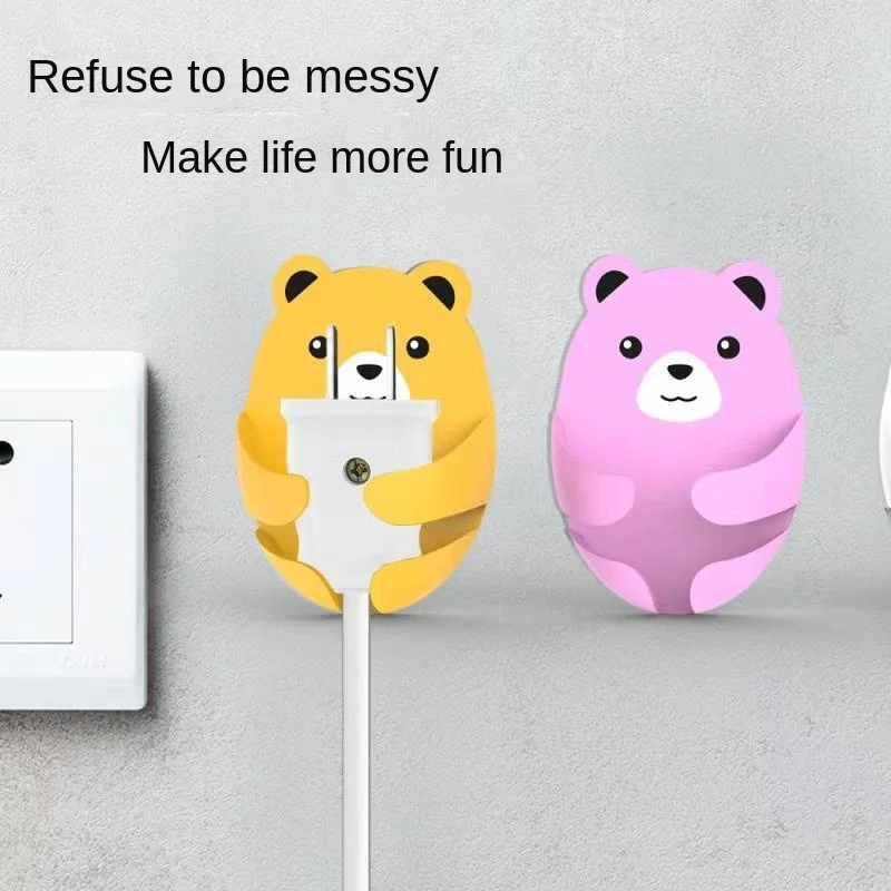 Punch-Free Power Supply Socket Hook Strong Seamless Cartoon Plug Hook Kitchen Bear Hook 4PCs