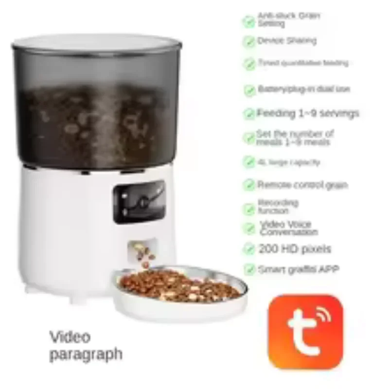 

Smart WiFi Pets Automatic Feeder APP Mobile Remote Control Cat And Dog Feeder 4L Button/WiFi/Video Model For Selection
