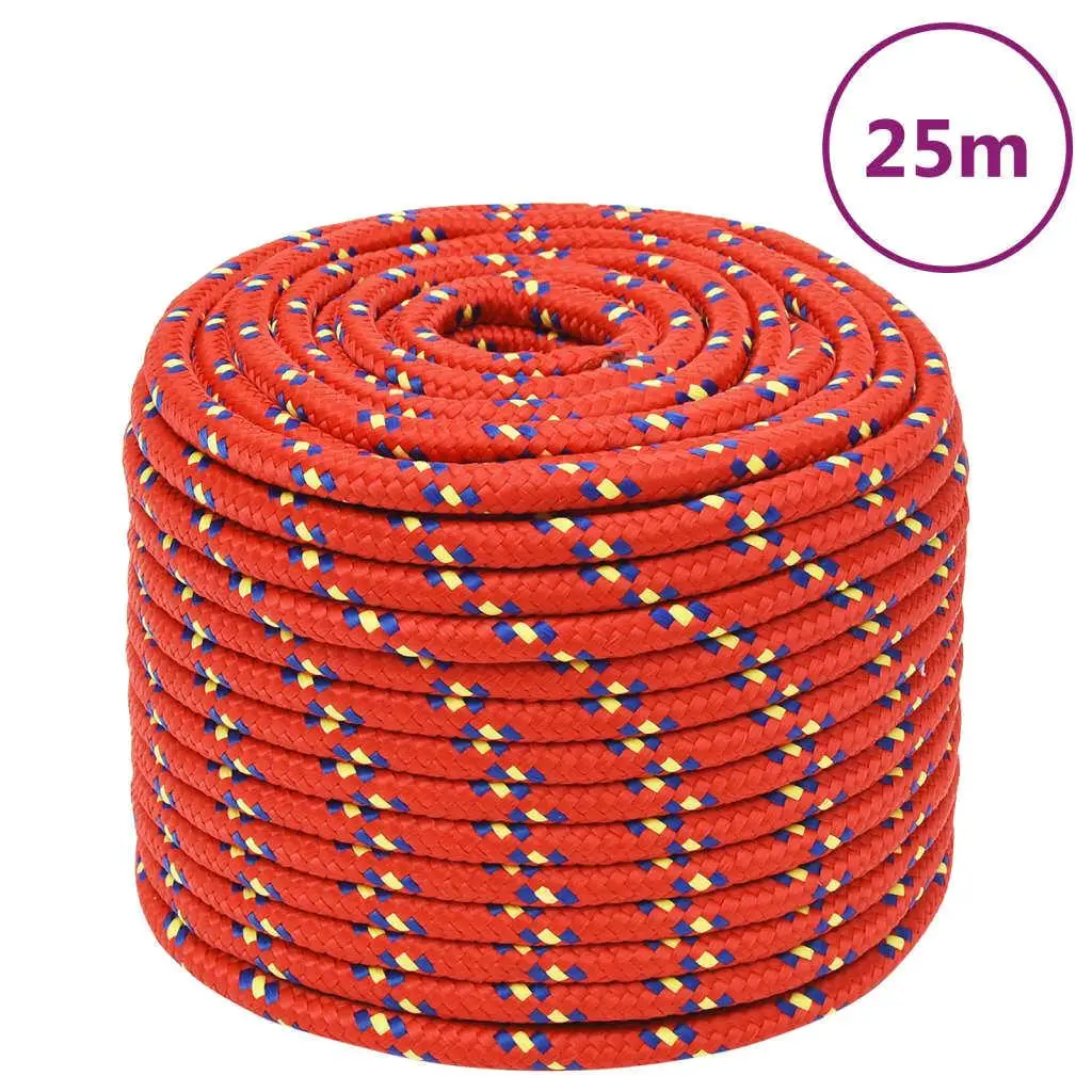 25m Red 12mm Polypropylene Boat Rope - Durable for marine Mooring Line for Boating & Outdoor Use