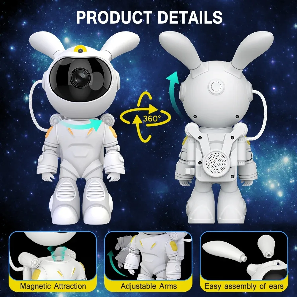 Intelligent Starlight Galaxy Projector Rotating Nebula Stars Projector Decor with Starry Sky Projection in Bedroom Cute Rabbit