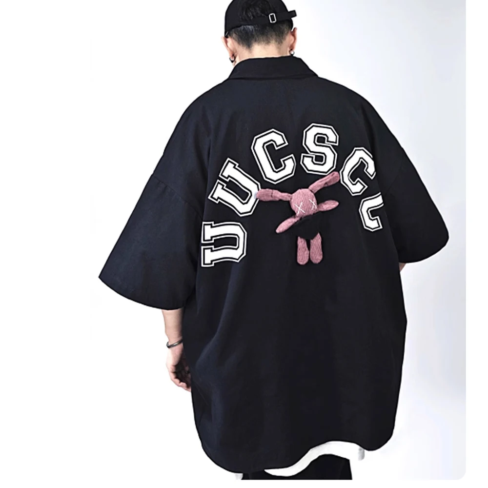 High Street Tees T-shirts Tops Men's Summer Thin Hip-hop Short Sleeved Shirt Loose Plus Print Five Quarter Sleeve Tshirt