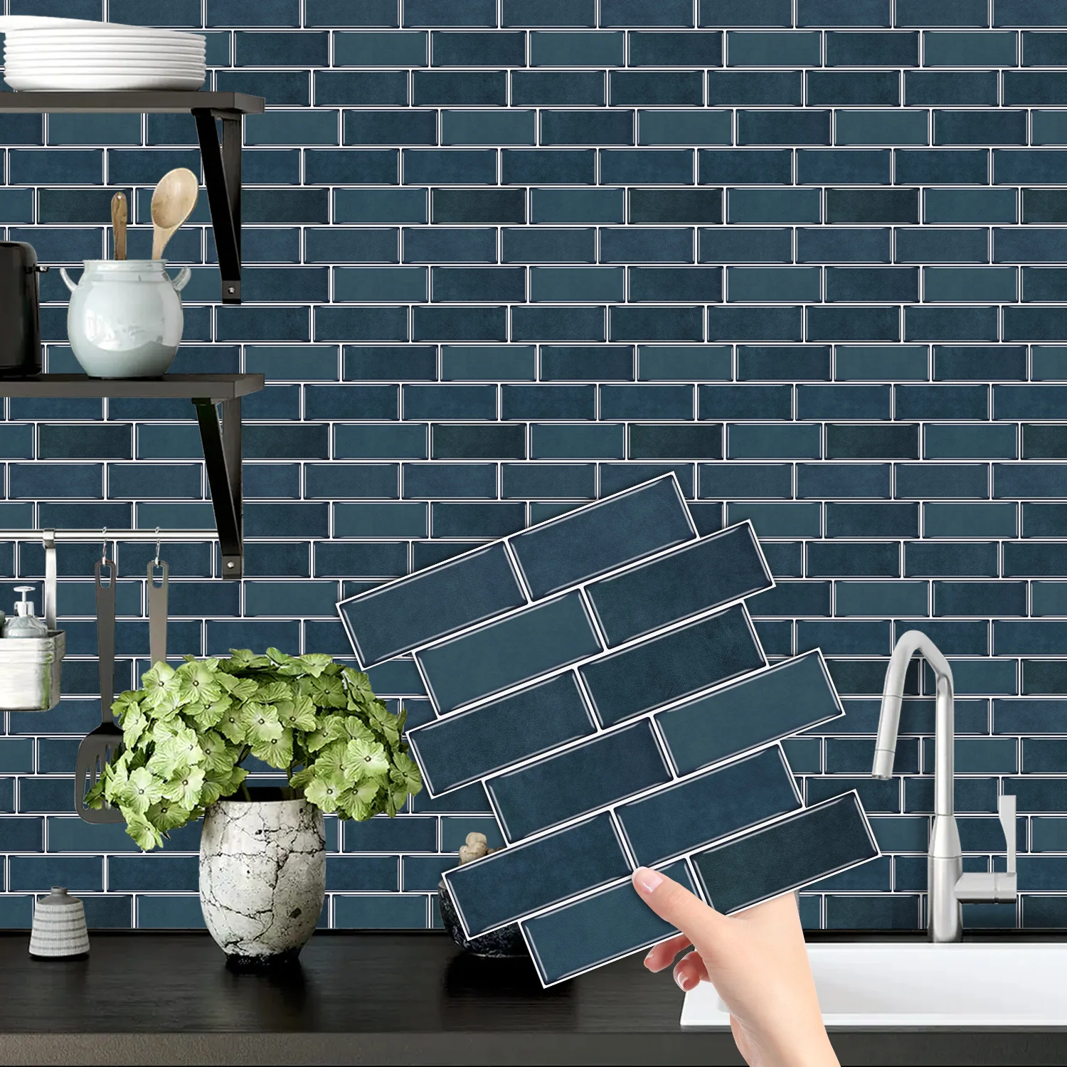 

12x12 inch deep blue ceramic tile wall sticker - kitchen and bathroom waterproof and oil proof wallpaper for home decoration