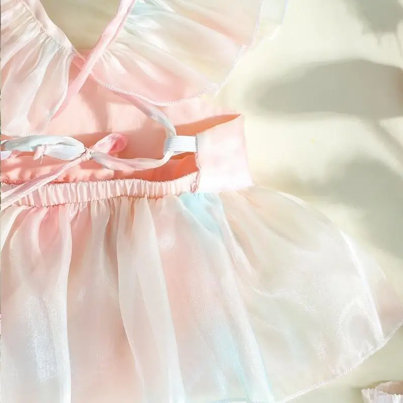 M89C Photoshooting Set Bowknot Hairband Colorful Pleated Dress Photo Props for Baby Girls Photo Costume Infant Photo Outfit