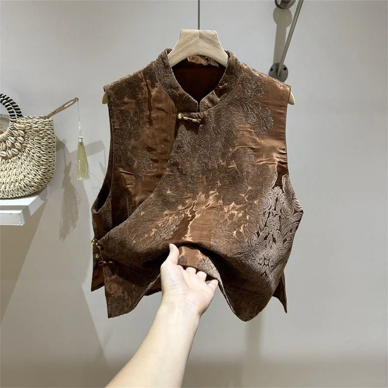 

New Women's Vest Women's Jackets Autumn Unique Niche Gold Velvet High Sense Jacquard National Wind Sleeveless Vest Jacket Women