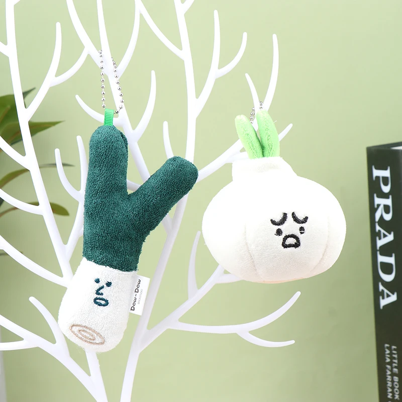 Cute Plush Vegetable Pendant Backpack Decoration Cartoon Design Garlic Green Onion Shape Key Chain Children Toy Gifts