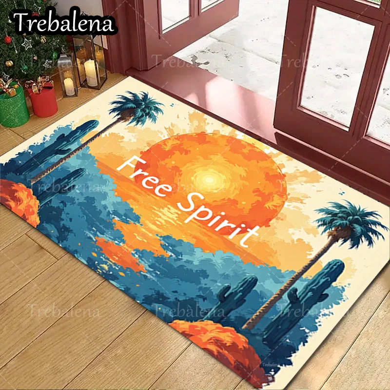 

1pc Welcome Door Mat Desert Sunset Palm Tree Cactus Free Spirit Doormat Welcome Mat Home Decor