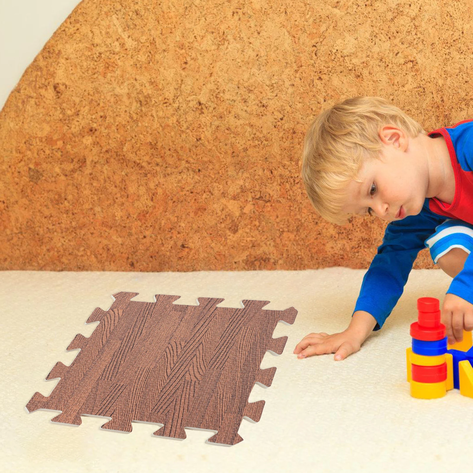 

10 pcs Wood Grain Floor Mat Eva Puzzle Exercise Mat Non-Slip Waterproof Fitness Flooring For Home Play Area Brown