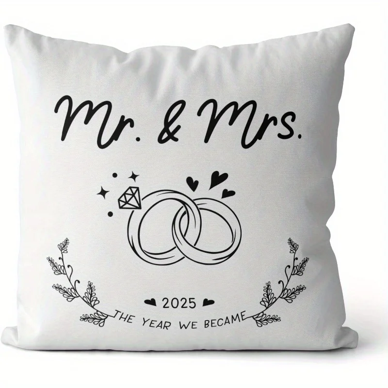 1pcs pillow cover short plush mr and mrs wedding rings heart 2025 couple gift living room decor cushion