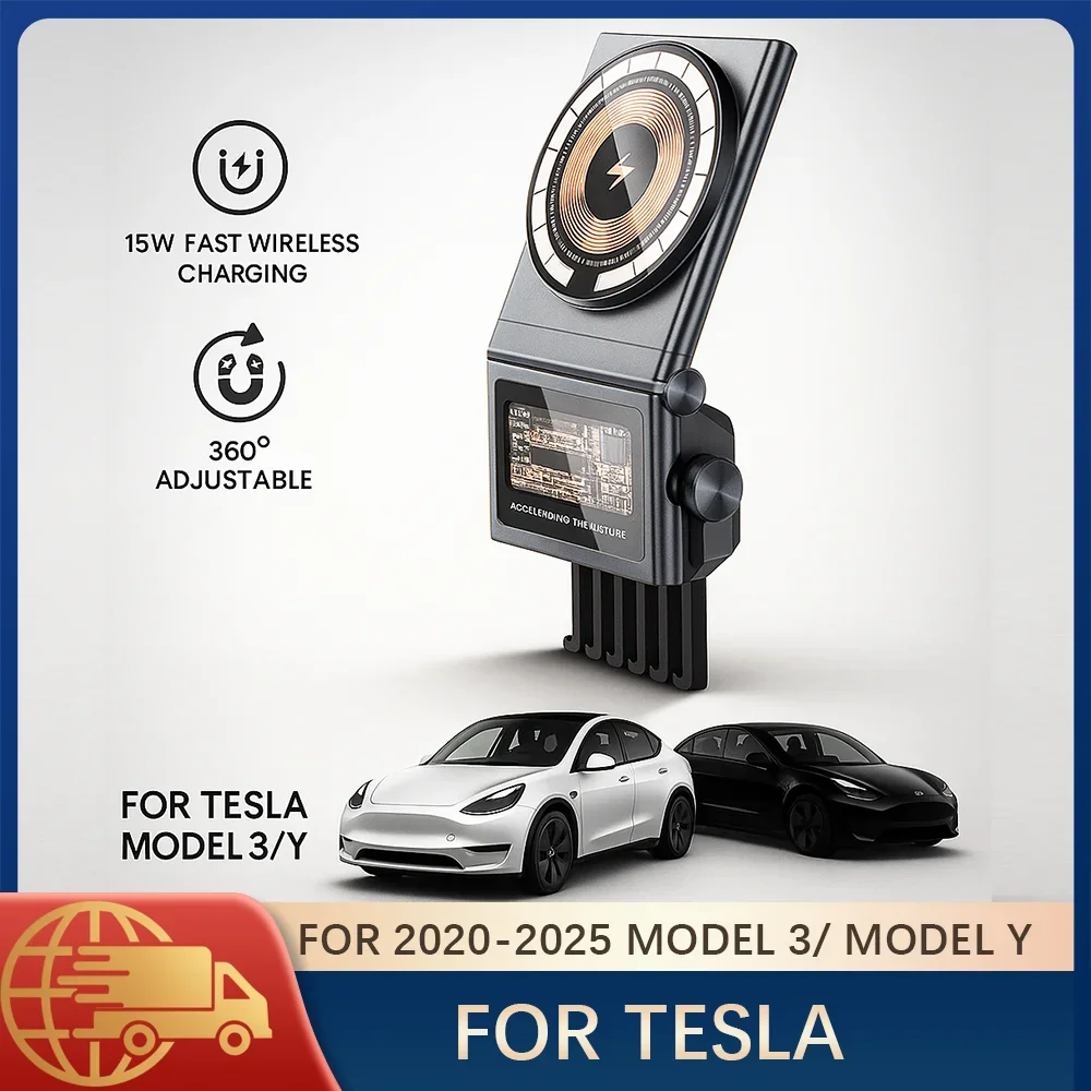 Magnetic Car Phone Holder For Tesla Model 3 Model Y 15W Wireless Charging Stand MagSafe Stand Car Mobile Phone Charger Mounts