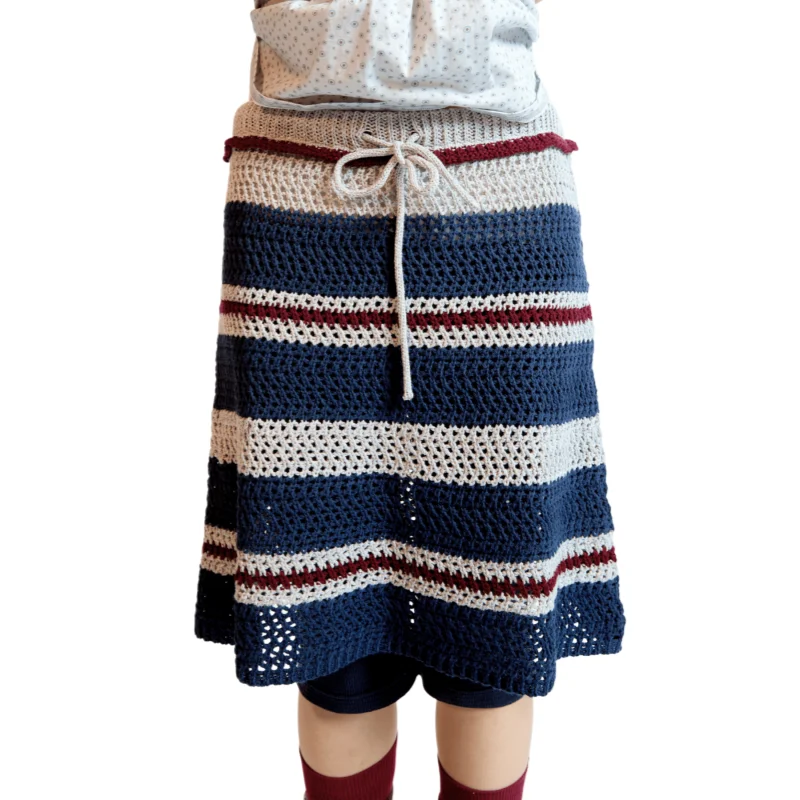2026 New Japanese Korean Street Heavy Knit Striped Skirt Unique Fashion Versatile A-line Half Skirt Trendy Design Elegant Women