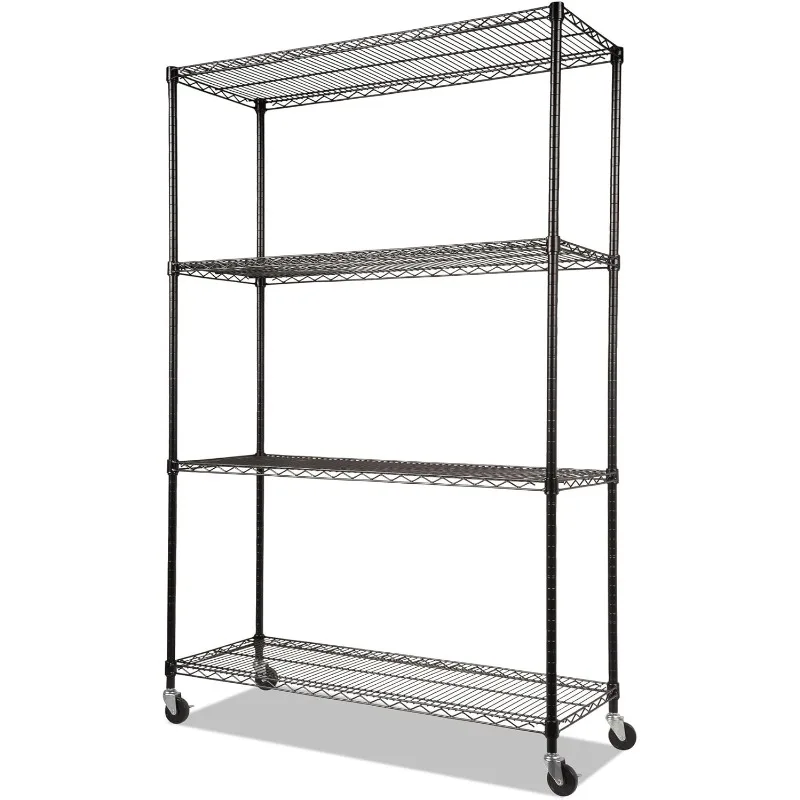 ALESW604818BL 48 in. x 18 in. x 72 in. NSF Certified 4-Shelf Wire Shelving Kit with Casters - Black