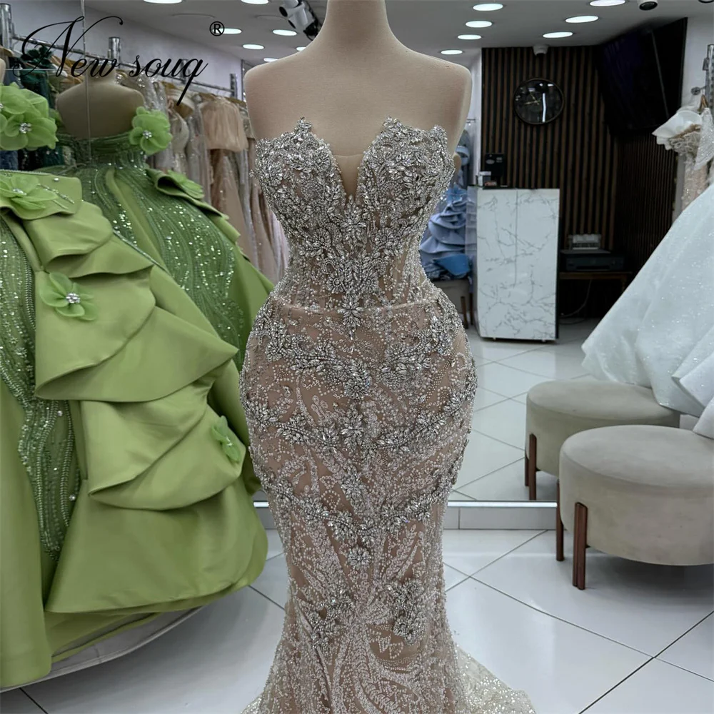 

2026 Elegant Strapless Evening Dresses Silver Beading Women Prom Dress Vestidos De Noche Mermaid Wedding Party Gowns Customized