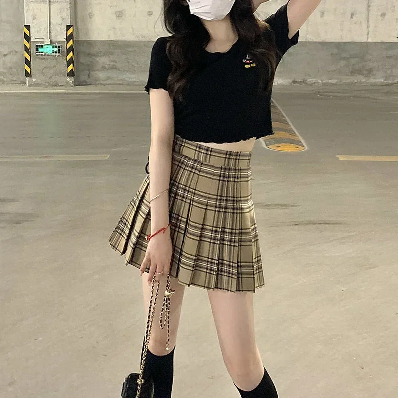 Plaid Half Length Skirt Women's A-line Short Skirt High Waist Girl Skirt Ropa Mujer Mini Skirts Clothes for Women