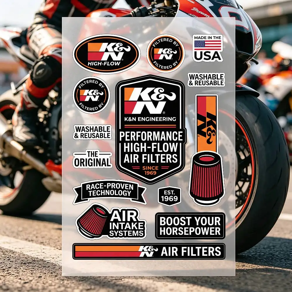 K&N Motorrad-Aufkleber Auto-Karosserie Vinyl-Sticker Laptop-Wandtattoos Auto-Tuning-Zubehör