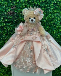 Pink O Neck 3D Flower Special Link For Personalized Quinceanera Teddy Bear Dress Bead Appliques Robe de bal Customized