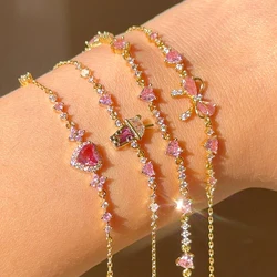New Fashion Women Girls Trendy Sweetness Lovely Shiny Zircon Bow Bowknot Chain Bracelets Jewelry Female Party Gifts