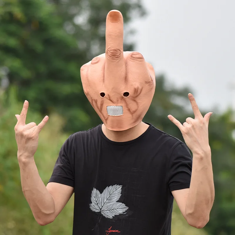 

Rude Middle Finger Latex Head Cover Funny Prank Mask for Halloween Party DJ Performance Comedy Prop Novelty Gag Gift