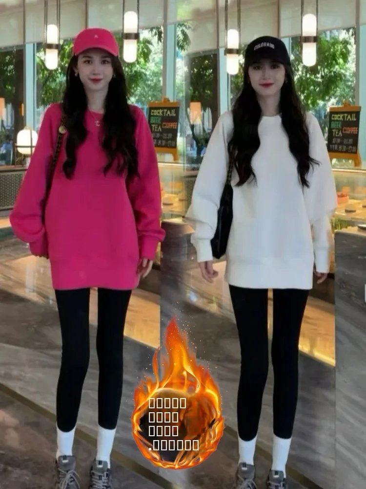 

Корейский утепленный флисовый свитшот для женщин, средней длины, модный, осенне-зимний, новинка, уличный стиль