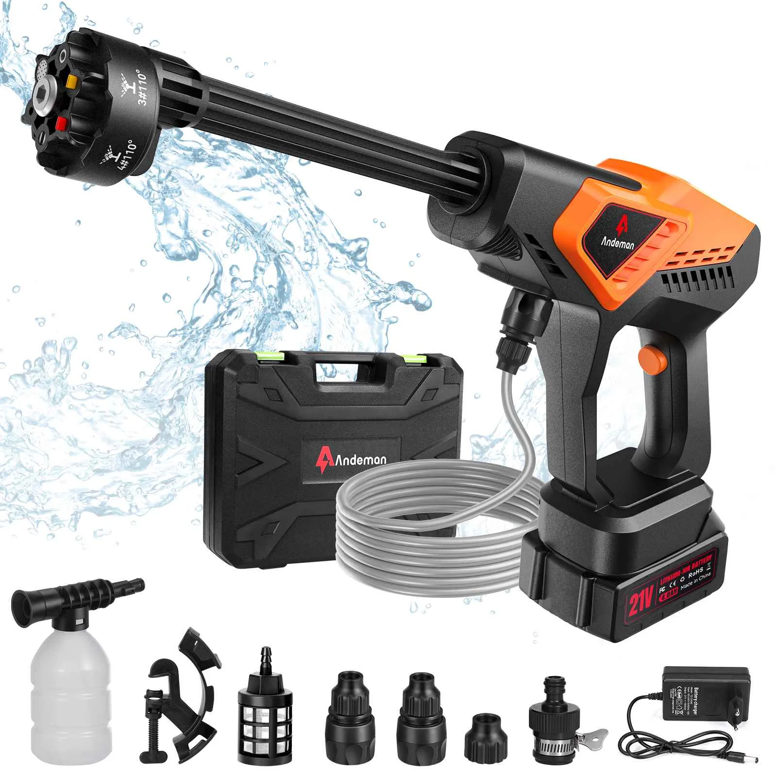 1080 PSI 20000mAh Cordless Car Washer Spray Water Gun 1 Battery Washing Cleaning Machine