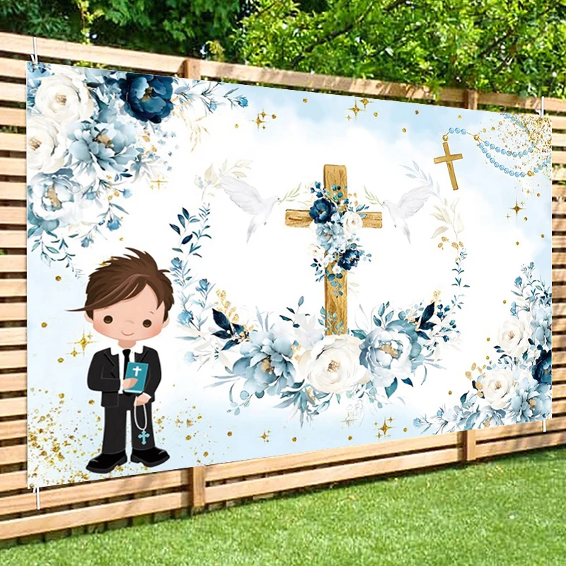 Décorations de première communion catholique pour garçons et filles, toile de fond photo, fond de photographie, baptême, fête préChristophe, photocall