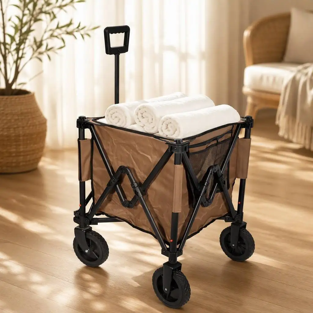 Folding Utility Cart Heavy Duty Collapsible Utility Wagon Garden Cart with Wheels Rolling All Terrain Camping Beach Trolley