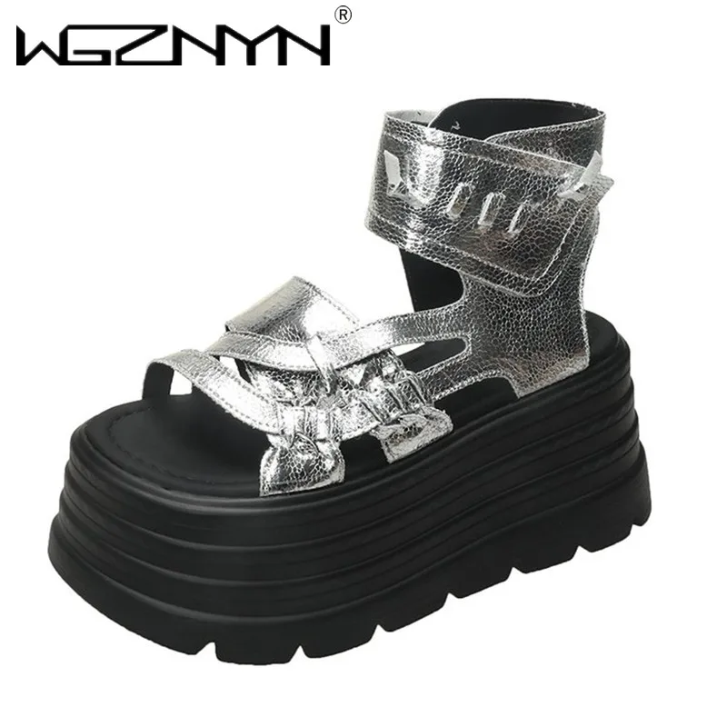 

2025 Designer Women Summer Shoes Open Toe 8cm Platform Wedge Sandals Hook Loop Women Casual Shoes Beach Sandálias Das Mulheres