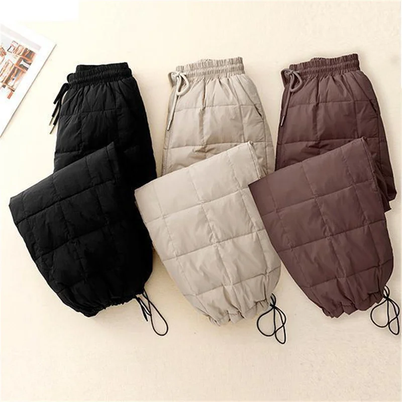 

Winter Down Cotton Trousers 2025 New Drawstring Loose Straight Leg Pants Solid Color Fashion High-Waisted Female Wide-Leg Pants